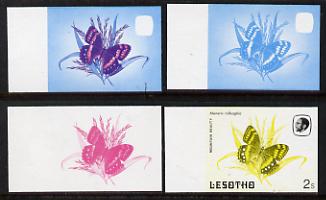 Lesotho 1984 Butterflies Mountain Beauty 2s value x 4 imperf progressive proofs comprising various individual or combination composites unmounted mint