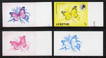 Lesotho 1984 Butterflies African Monarch 1s value x 4 imperf progressive proofs comprising various individual or combination composites unmounted mint