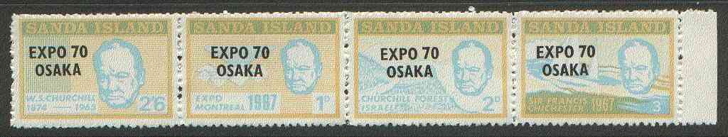 Sanda Island 1970 'Expo 70 Osaka' opt on 1970 Churchill perf def strip of 4 (Chichester Boat, Forest etc) unmounted mint (Rosen S188-91)