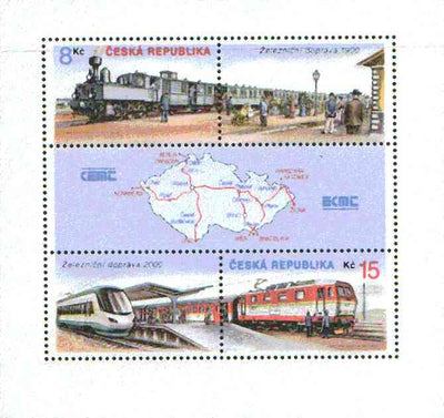 Czech Republic 2000 Railway Centenary m/sheet containing set of 2 plus 3 labels unmounted mint