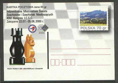 Poland 2000 25th Chess Congress 70gr post card in pristine unused condition