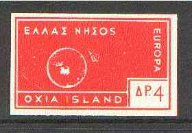 Cinderella - Oxia Island (Greek Local) 1963 4d orange-red Europa imperf label showing rocket orbitting Earth (?) unmounted mint. blocks pro rata