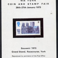 Exhibition souvenir sheet for 1973 4th York Coin & Stamp Fair showing,Great Britain 5d Cathedral unmounted mint