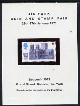 Exhibition souvenir sheet for 1973 4th York Coin & Stamp Fair showing,Great Britain 5d Cathedral unmounted mint