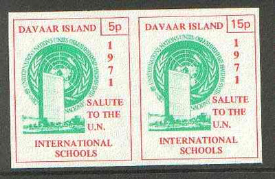 Davaar Island 1971 Imperf 5p & 15p red & green se-tenant pair (Salute to the UN - International Schools) produced for use during Great Britain Postal strike, unmounted mint