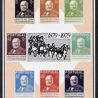 Exhibition souvenir sheet for 1979 London Stamp Fair showing Portugal Rowland Hill set of 8 unmounted mint
