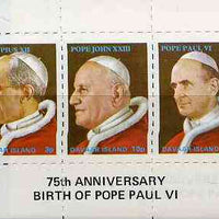 Davaar Island 1973 Popes (Pius XII, John XXIII & Paul VI) rouletted m/sheet unmounted mint with 75th Birth Anniversary of Pope Paul VI imprint