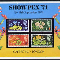 Exhibition souvenir sheet for 1974 Showpex showing,Great Britain Botanical set of 4 unmounted mint