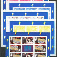 Somaliland 2000 Walt Disney & Seven Dwarfs sheetlet containing set of 8 values in tete-beche format plus Bangkok 2000 label, the set of 5 imperf progressive proofs comprising various 3-colour and all 4-colour composites unmounted mint