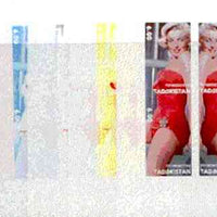 Tadjikistan 1999 Marilyn Monroe sheetlet of 2 (Marilyn in Mirror), the set of 5 imperf progressive colour proofs comprising various 2, 3 and all 4-colour composite