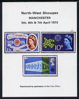 Exhibition souvenir sheet for 1973 North West Showpex showing,Great Britain Europa stamps unmounted mint