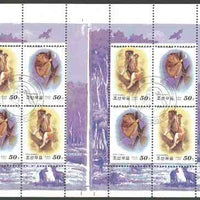 North Korea 2000 Primates joined pair of m/sheets from uncut archive sheet with special illustrated cancel, extremely rare thus