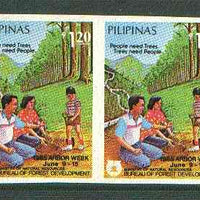 Philippines 1985 Tree Week 1p20 imperf pair on gummed wmk'd paper (from the single imperf archive sheet) as SG 1924