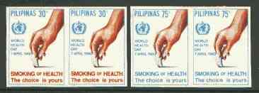 Philippines 1980 World Health Day - Anti Smoking set of 2 in imperf pairs on gummed wmk'd paper (from the single imperf archive sheets) as SG 1585-86