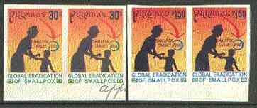 Philippines 1978 Global Eradication of Smallpox set of 2 in imperf pairs on gummed wmk'd paper (from the single imperf archive sheets) as SG 1477-78