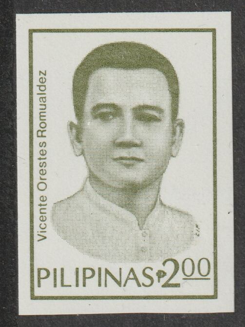 Philippines 1985 Vicente Orestes Romualdez (lawyer) 2p imperf colour trial in bronze-green on gummed wmk'd paper (from the single imperf archive sheet) as SG 1927