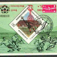 Yemen - Royalist 1970 World Cup Football 34b value (diamond shaped) imperf m/sheet cto used opt'd 'Brazil World Champions' in red with opt INVERTED
