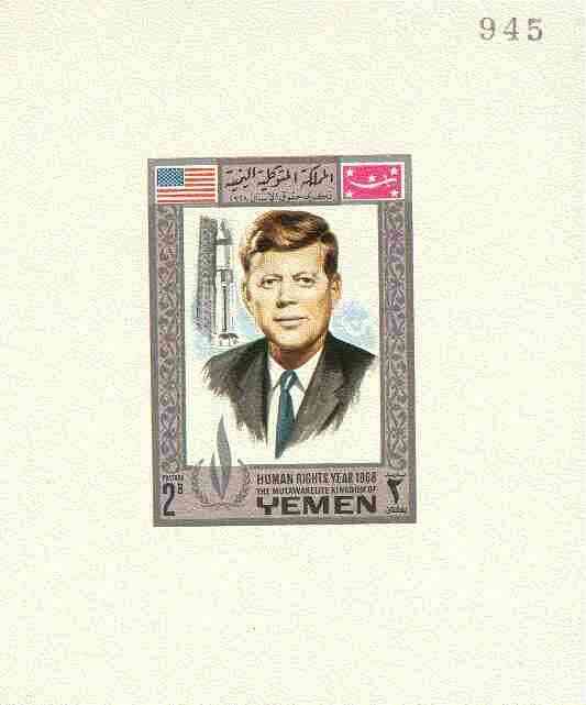 Yemen - Royalist 1968 Human Rights Year 2b (J F Kennedy) imperf individual de-luxe sheet unmounted mint