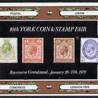 Exhibition souvenir sheet for 1979 10th York Coin & Stamp Fair showing,Great Britain PUC low values unmounted mint
