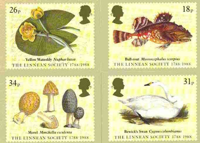 Great Britain 1988 Bicentenary of Linnean Society set of 4 PHQ cards unused and pristine
