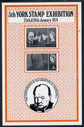 Exhibition souvenir sheet for 1974 5th York Coin & Stamp Fair showing Churchill stamps unmounted mint