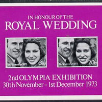 Exhibition souvenir sheet for 1973 Olympia Exhibition showing Great Britain Royal Wedding pair unmounted mint