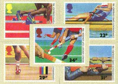 Great Britain 1986 Commonwealth Games & World Hockey Cup set of 5 PHQ cards unused and pristine