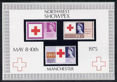 Exhibition souvenir sheet for 1975 North West Showpex showing Great Britain Red Cross stamps unmounted mint