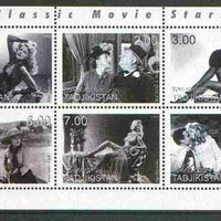 Tadjikistan 1999 Classic Movie Stars sheetlet containing set of 6 values (J Harlow, Tush, James Mason, W C Fields etc) unmounted mint