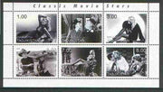 Tadjikistan 1999 Classic Movie Stars sheetlet containing set of 6 values (J Harlow, Tush, James Mason, W C Fields etc) unmounted mint