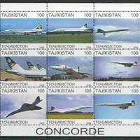 Tadjikistan 1999 Concorde perf sheetlet containing complete set of 9 values unmounted mint