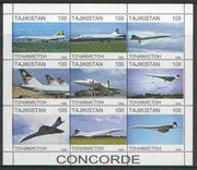 Tadjikistan 1999 Concorde perf sheetlet containing complete set of 9 values unmounted mint
