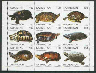 Tadjikistan 1999 Turtles perf sheetlet containing complete set of 9 values unmounted mint