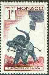 Monaco 1955 Elephant & Balloon 1c (From Jules Verne set) unmounted mint SG 529*