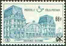 Belgium 1972 Railway Parcels - Ostend Station 66f on 61f turquoise-blue unmounted mint, SG P2262