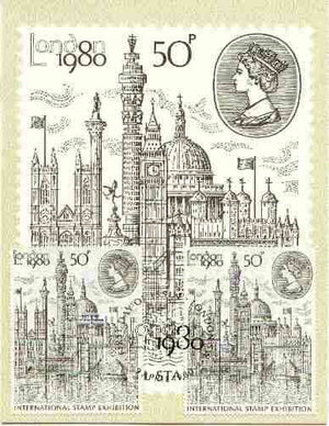 Great Britain 1980 'London 1980' Stamp Exhibition PHQ card bearing types I & II fine used with 9th April Exhibition cancel