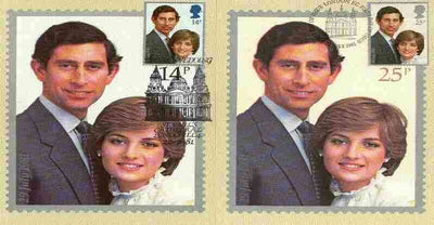 Great Britain 1981 Royal Wedding set of 2 PHQ cards with appropriate stamps each very fine used with first day cancels