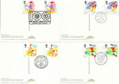 Great Britain 1988 Sports Organisations set of 4 PHQ cards with appropriate gutter pairs each very fine used with first day cancels
