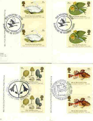 Great Britain 1988 Bicentenary of Linnean Society set of 4 PHQ cards with appropriate gutter pairs each very fine used with first day cancels