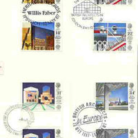 Great Britain 1987 Europa - British Architects set of 4 PHQ cards with appropriate gutter pairs each very fine used with first day cancels