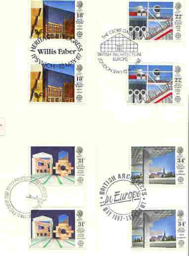 Great Britain 1987 Europa - British Architects set of 4 PHQ cards with appropriate gutter pairs each very fine used with first day cancels