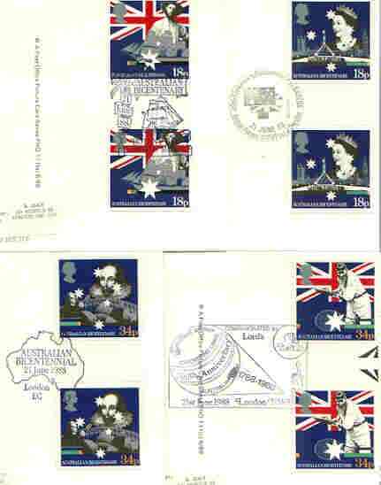 Great Britain 1988 Bicentenary of Australian Settlement set of 4 PHQ cards with appropriate gutter pairs each very fine used with first day cancels