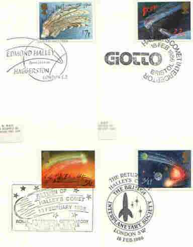 Great Britain 1986 Halley's Comet set of 4 PHQ cards with appropriate stamps each very fine used with first day cancels