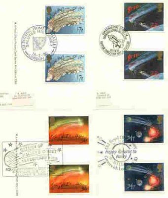 Great Britain 1986 Halley's Comet set of 4 PHQ cards with appropriate gutter pairs each very fine used with first day cancels