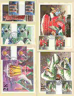 Great Britain 1983 Christmas set of 4 PHQ cards with appropriate gutter pairs each very fine used with first day cancels