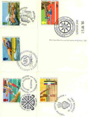 Great Britain 1986 Commonwealth Games & World Hockey Cup set of 5 PHQ cards with appropriate stamps each very fine used with first day cancels