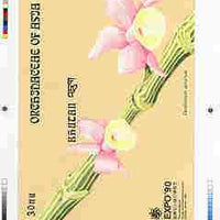 Bhutan 1990 Orchids - Intermediate stage computer-generated essay #1 (as submitted for approval) for 30nu m/sheet (Dendrobium aphyllum) 180 x 135 mm very similar to issued design, plus marginal markings, ex Government archives and……Details Below