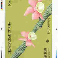Bhutan 1990 Orchids - Intermediate stage computer-generated essay #2 (as submitted for approval) for 30nu m/sheet (Dendrobium aphyllum) 180 x 135 mm very similar to issued design, plus marginal markings, ex Government archives and……Details Below