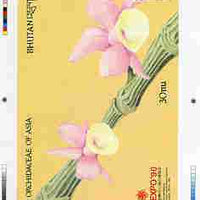 Bhutan 1990 Orchids - Intermediate stage computer-generated essay #3 (as submitted for approval) for 30nu m/sheet (Dendrobium aphyllum) 180 x 135 mm very similar to issued design, plus marginal markings, ex Government archives and……Details Below
