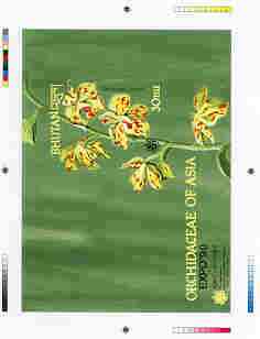 Bhutan 1990 Orchids - Intermediate stage computer-generated artwork (as submitted for approval) for 30nu m/sheet (Vandopsis parishi) 180 x 135 mm similar to issued design,except lettering colour changed, plus marginal markings, ex……Details Below